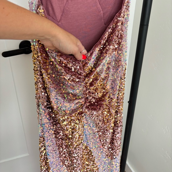 NWOT FREE PEOPLE GLITTER AND GOLD MIDI DRESS Sz S - Picture 11 of 16